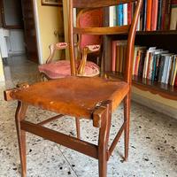 Set di 4 sedie in legno con seduta in cuoio