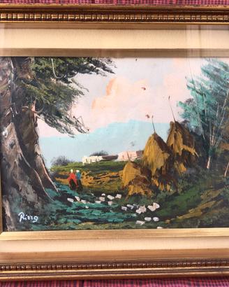 Quadro Olio Paesaggio di Campagna Pecore  G. Rizzo