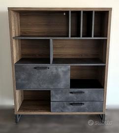 Armadio libreria moderno rovere e grigio, cassetti