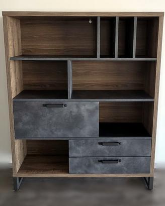 Armadio libreria moderno rovere e grigio, cassetti