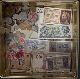 Lotto misto monete banconote francobolli