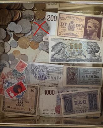 Lotto misto monete banconote francobolli