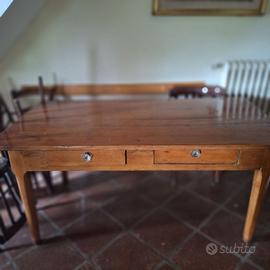 TAVOLO RUSTICO D'EPOCA IN LEGNO CON DUE CASSETTI
