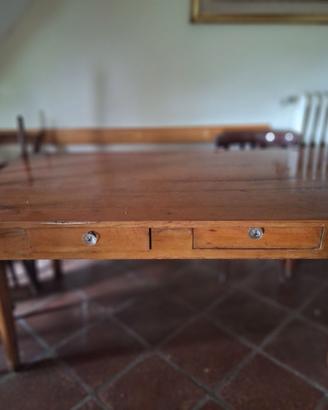 TAVOLO RUSTICO D'EPOCA IN LEGNO CON DUE CASSETTI