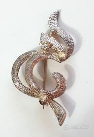 Spilla argentata vintage anni 70 con zirconi fiore