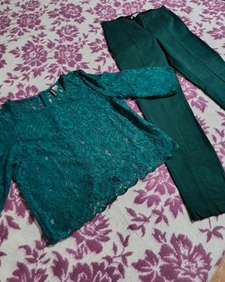 Set blusa e pantaloni verde 