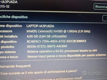 notebook Acer Aspire One win 11