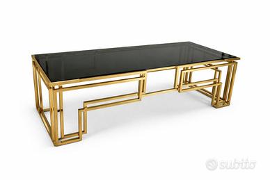 Tavolino vintage da salotto in ottone e cristallo