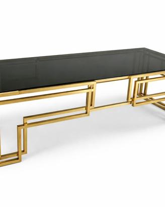 Tavolino vintage da salotto in ottone e cristallo