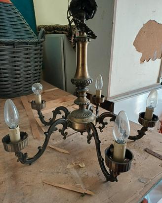 Lampadario vintage ottone 5 luci classico