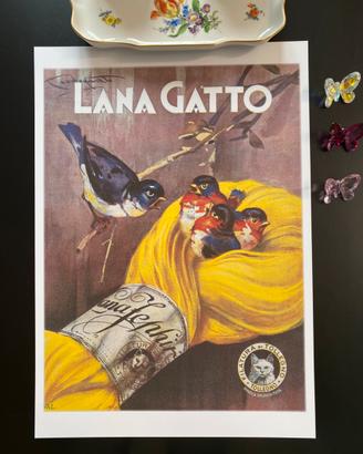 Poster vintage lana gatto quadro casa bambini