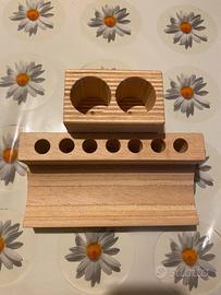 Porta penne da scrivania in legno grezzo