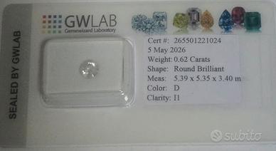 DIAMANTE NATURALE 0,62 CT – COLORE D – CERTIFICATO