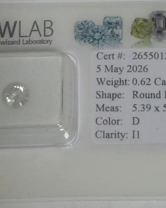 DIAMANTE NATURALE 0,62 CT – COLORE D – CERTIFICATO