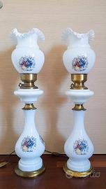 Coppia di lampade francesi in vetro opalino