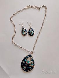 Set gioielli blu smaltato collana + orecchini 