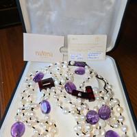 Collana ametista, perle, ambra