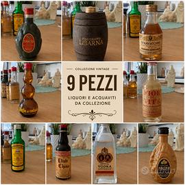 Collezione 9 bottiglie di liquori d’epoca vintage