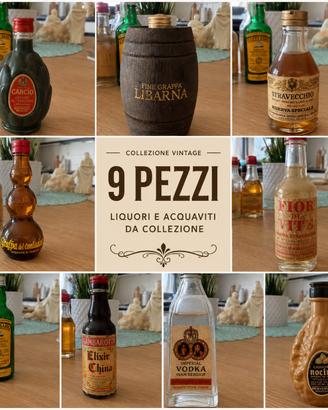 Collezione 9 bottiglie di liquori d’epoca vintage