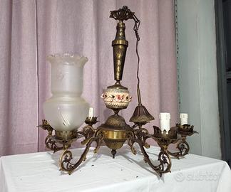 Lampadario classico in ottone e porcellana 6 luci