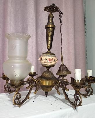 Lampadario classico in ottone e porcellana 6 luci