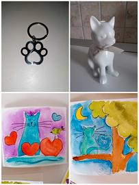 Gatti: Statuetta, Portachiavi e Biglietti Dipinti 