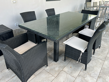Tavolo da esterno + sedie 6 posti + vetro