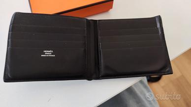 portafoglio Hermes in pelle nera nuovo