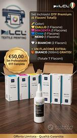 Set Inchiostri Tessili DTF Premium +Flacone Bianco
