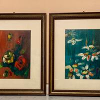 Coppia di dipinti a olio su tela