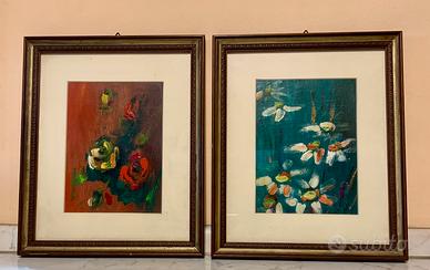 Coppia di dipinti a olio su tela