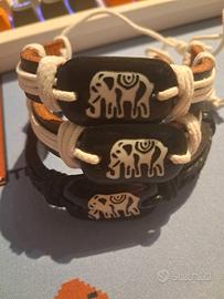 🐘 3 Braccialetti in Pelle con Elefante – Set