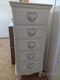CASSETTIERA 6 CASSETTI Bianco Shabby Cuore