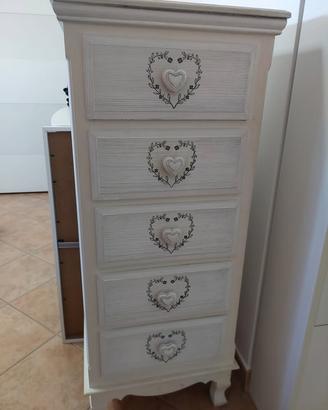 CASSETTIERA 6 CASSETTI Bianco Shabby Cuore
