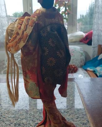 Bambola Giapponese Vintage Carillon Kimono Geisha 