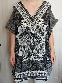 👕 blusa caftano tunica a poncho nero damascata