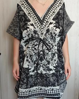 👕 blusa caftano tunica a poncho nero damascata