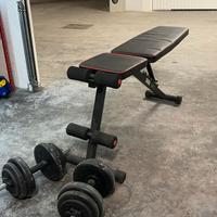 Panca con manubri e pesi
