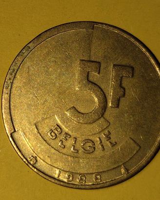 23 monete Belgio 5 Franchi 1989 BELGIE