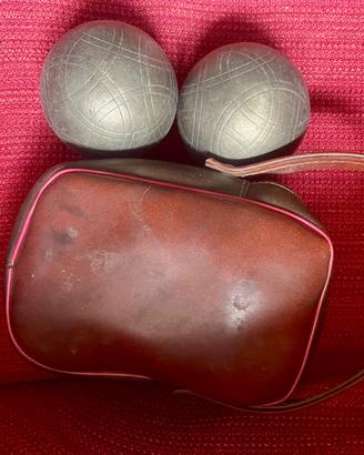 Bocce vintage in metallo con borsa in pelle