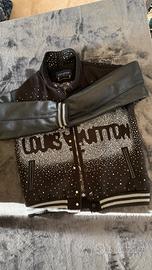 Giacca varsity in lana e pelle con swaroski
