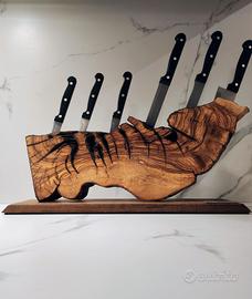 Portacoltelli In Legno D'Ulivo Design Moderno 