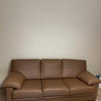 Divano e poltrona in pelle marrone