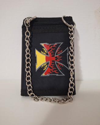 Portafoglio nero con stampa Iron Cross in nylon