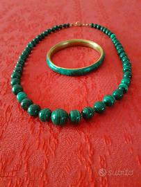 Collana e bracciale in malachite