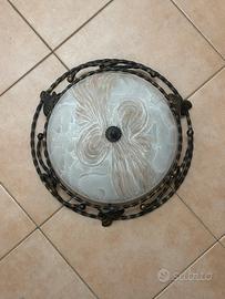 Due plafoniere in ferro battuto bronzo