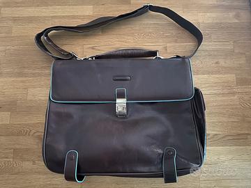 Borsa Piquadro in pelle Porta PC marrone/turchese