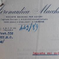 1942 VECCHIO DOCUMENTO AERONAUTICA MACCHI VARESE