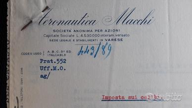 1942 VECCHIO DOCUMENTO AERONAUTICA MACCHI VARESE