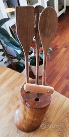 PORTAUTENSILI DA CUCINA IN CEPPO DI LEGNO